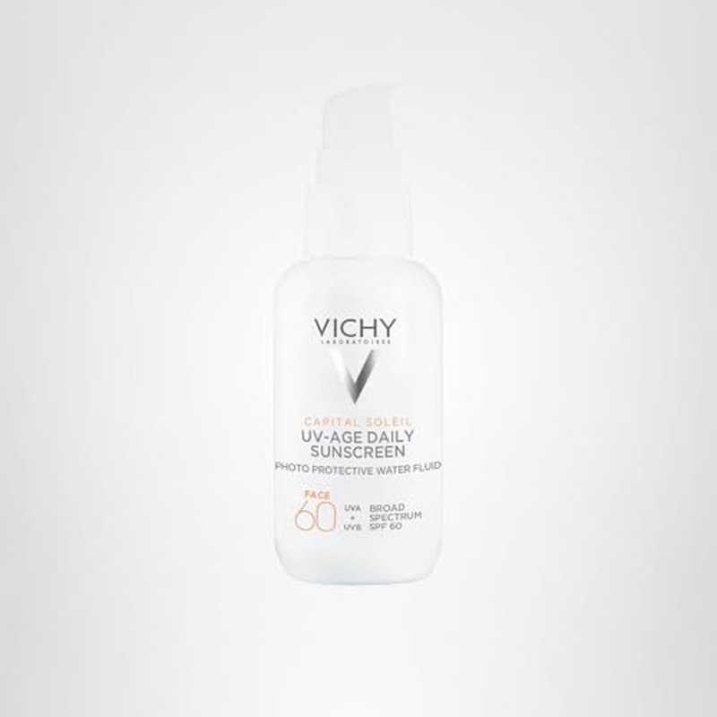 Vichy Capital Soleil UV-Age Daily SPF 60, Anti Aging Sunscreen for Face SPF 60, Hyaluronic Acid + Peptides + Vitamin C, Broad Spectrum Invisible SPF Protection, No White Cast Sunscreen