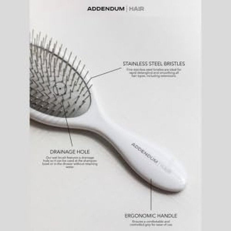 Addendum Hair Luxury Wet Hair Brush - Ergonomic Design with Fine Stainless Steel Bristles | Detangler for All Hair Types - White