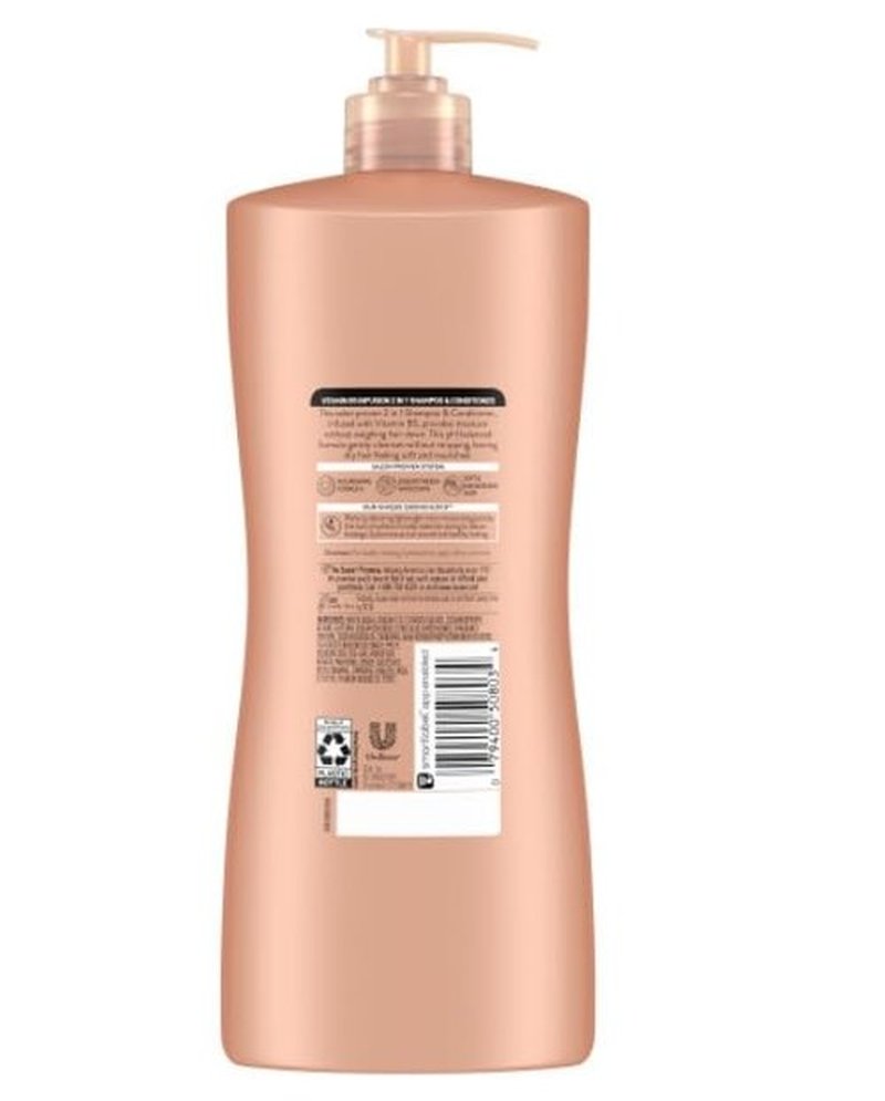 Suave 2-in-1 Moisture Shampoo & Conditioner with Vitamin B5 Infusion and pH Balanced Salon Formula, Anti-Frizz Cleansing for Dry Hair, 28 Oz (Pack of 4)