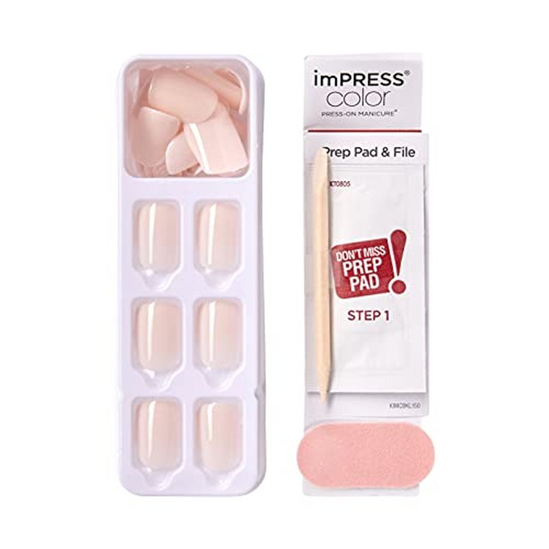 KISS imPRESS No Glue Mani Press On Nails, Color, 'Point Pink', Pink, Short Size, Squoval Shape, Includes 30 Nails, Prep Pad, Instructions Sheet, 1 Manicure Stick, 1 Mini File