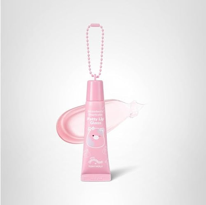 TONYMOLY x Squishmallows Patty Keychain Lip Gloss – Strawberry Shortcake Sheer Pink Gloss, Hydrating, Non-Sticky, High Shine, 11ml