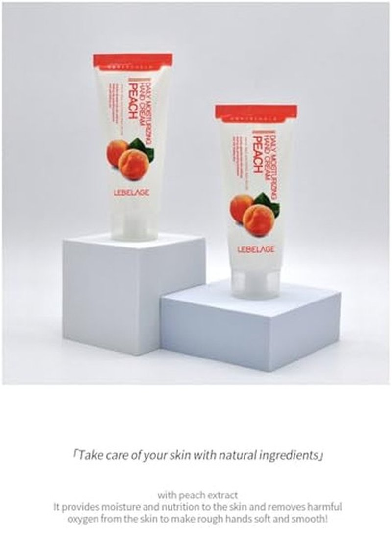 LEBELAGE Daily Moisturizing Peach Hand Cream 3.38 fl oz | Lightweight Hand Moisturizer with Peach Extract | Fast-Absorbing Non-Greasy Hand Lotion for Soft, Smooth Hands | Daily Skincare Routine