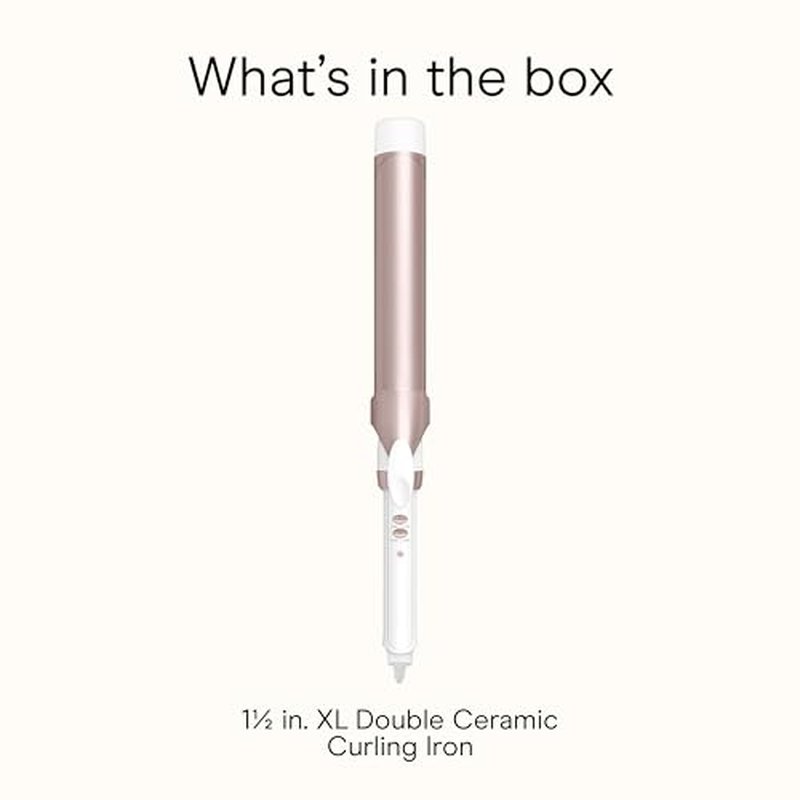 Conair Double Ceramic 1 ½-Inch Long Barrel Curling Iron, 1 ½-Inch Barrel Creates Soft Waves, Hair Waver for Use on Medium & Long Hair, White/Rose Gold