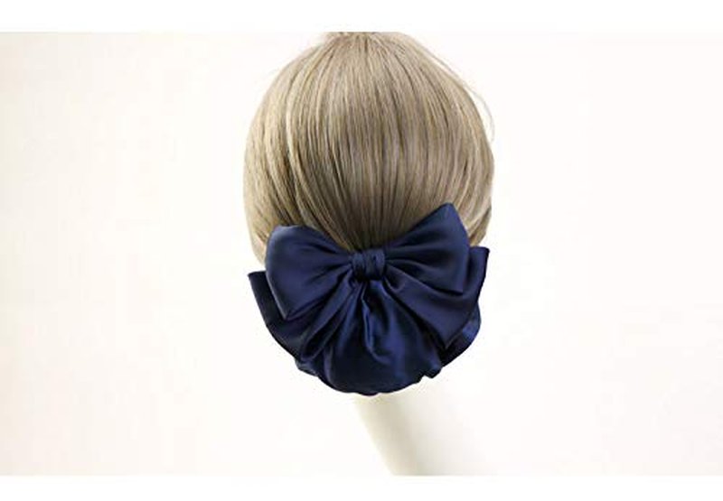 Women's Professional Ribbon Hair Clip with Black or Navy Chignon Cover, Barrette Net Bow-knot Decor