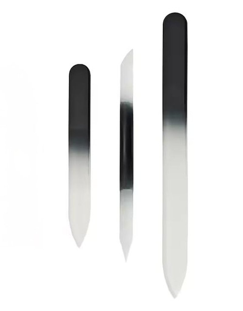 Professional Glass Nail File Set, 3-Piece Crystal Files with Case. Glass Nail File Set Includes a Nail File, Cuticle Pusher, and Nail Buffer, Manicure Tools, Black Gradient