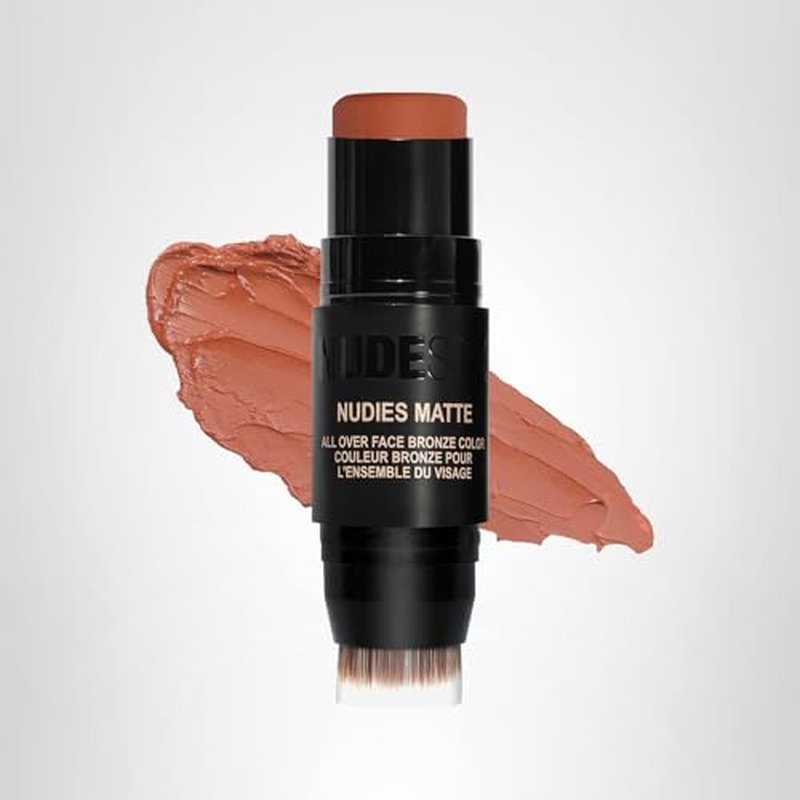 Nudestix Nudies Bronze All Over Matte Bronzing Stick – 3-in-1 Cream Bronzer for Cheeks, Eyes & Lips with Built-In Brush | Natural Contour & Sun-Kissed Glow | Vegan, Long-Wear Makeup (Sunkissed)