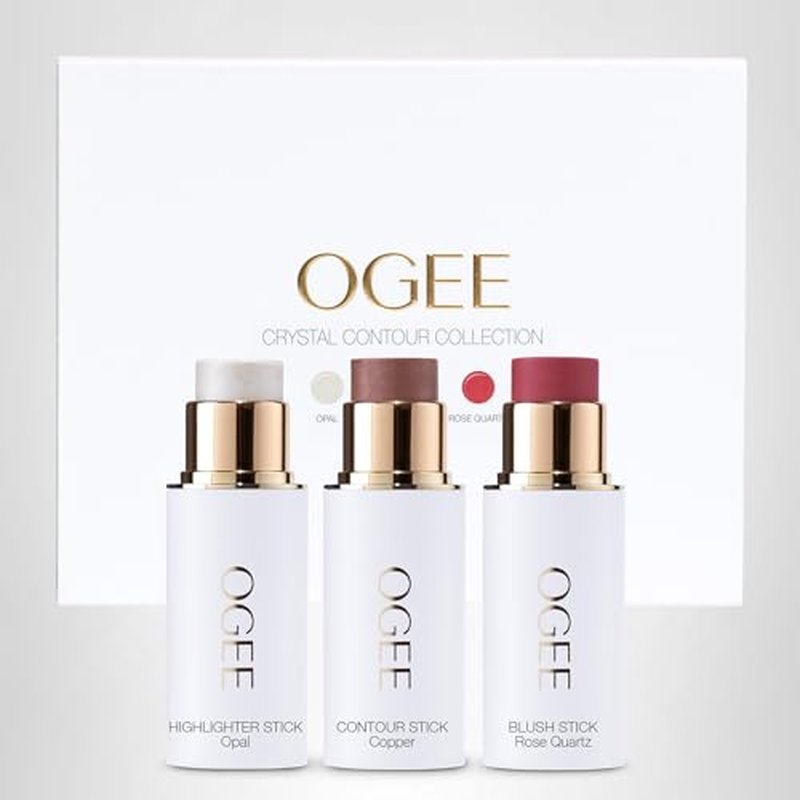 Ogee Face Stick Crystal Collection Trio - Contour Stick Makeup Collection - Certified Organic Contour Palette - Includes Bronzer Stick, Blush Stick & Highlighter Stick