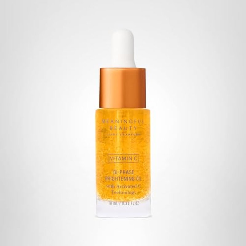 Meaningful Beauty Vitamin C Bi-Phase Brightening Oil, Lightweight Facial Oil for Radiance and Hydration, Vitamin C Serum with Antioxidants, Anti Aging Skin Care for Women, 0.33 Fl Oz