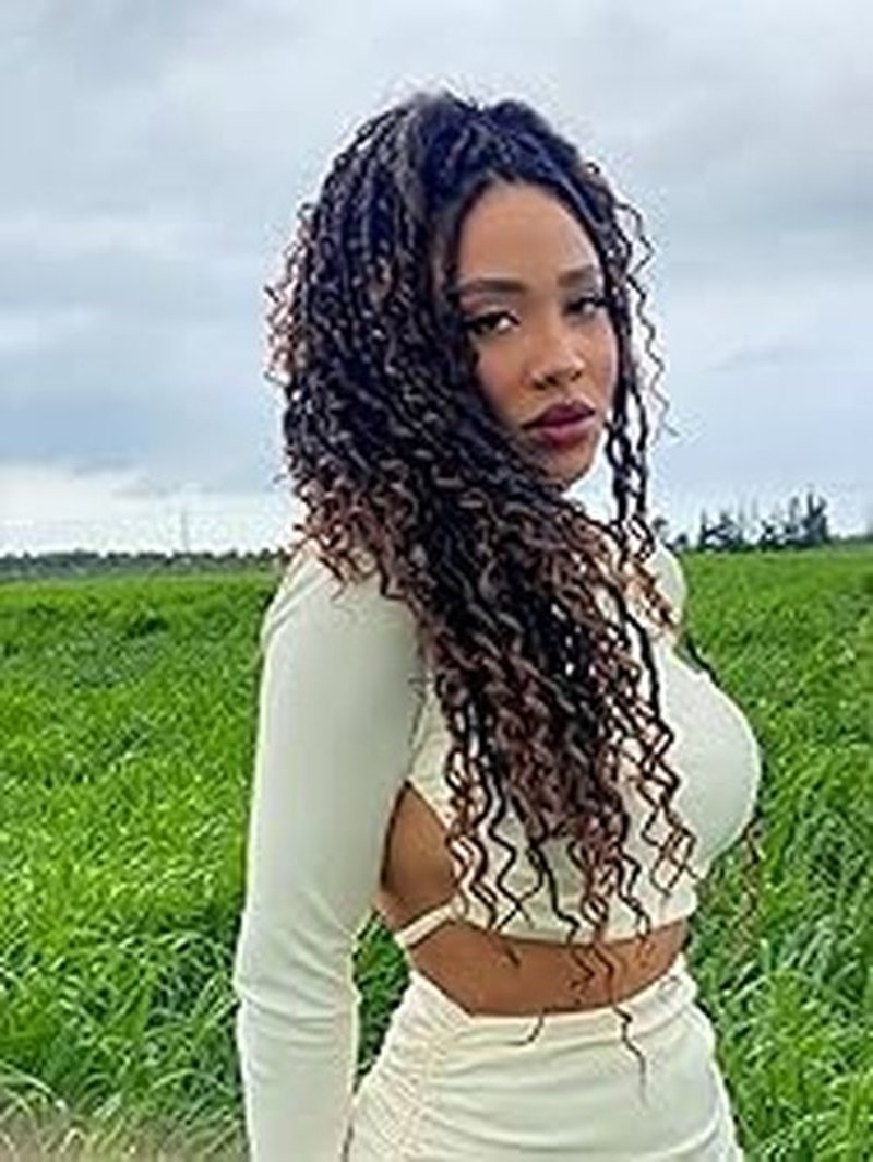 8 Packs Curly Goddess Faux Locs Crochet Hair for Black Women, 18 Inch Goddess Locs Crochet Hair Hippie Locs Synthetic Braids, Boho Style Hair Extensions (18 Inch, 8 Packs, T350#)