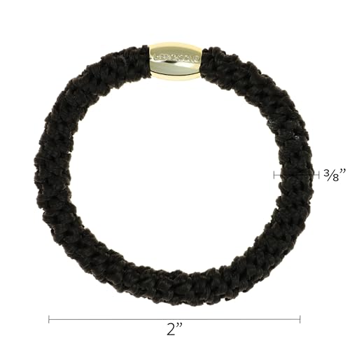 L. Erickson Brown Hair Ties with Gold Beads for Thick Hair, Grab & Go Ponytail Holders, 8 Pack, Leather | Gold Bead, Thick No-Crease Bands with Strong Hold, Damage-Free Design