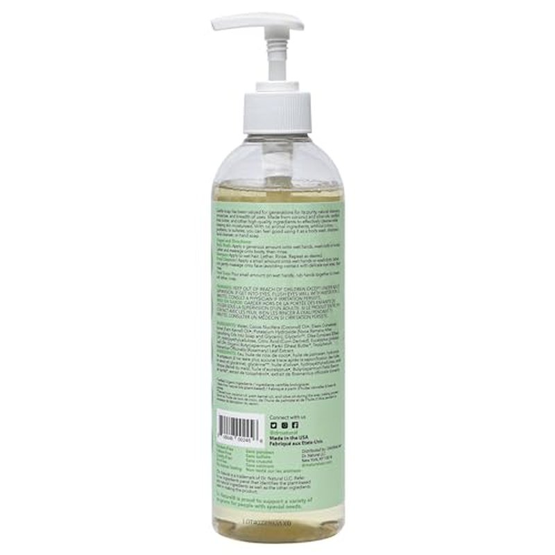 Dr. Natural Castile Liquid Soap - Multi-Use Body Wash, Shampoo and Face Wash - Hydrating Body Soap for Skin, Hair, Pets and Home - Eucalyptus - 16 oz