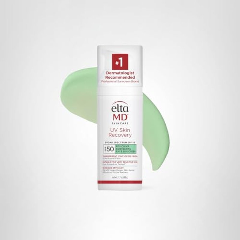 EltaMD UV Skin Recovery Green Tint 100% Mineral Sunscreen, SPF 50, Redness Correcting Face Sunscreen, Safe for Sensitive Skin, 1.7oz