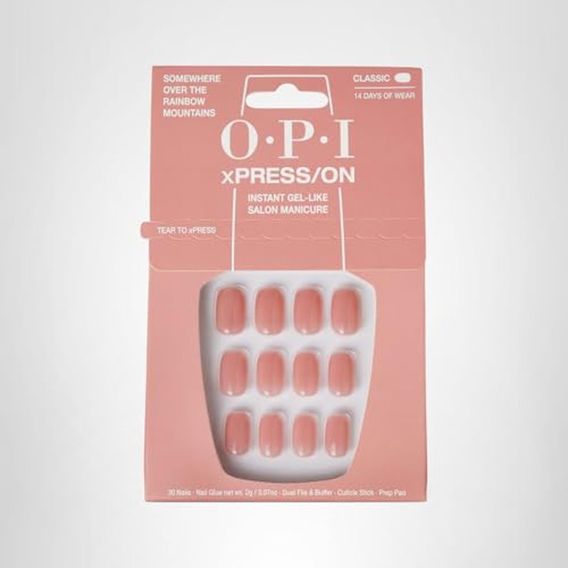 OPI xPRESS/ON Somewhere Over the Rainbow Mountains | Nude Short Round Press On Nails | With Nail Glue | Spring Collection