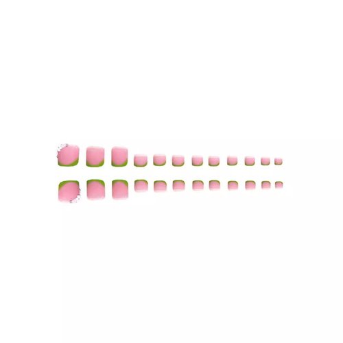 48 Pcs Pink Press on Nails Long Square & Press on Toenails Set - YEFIUO Green French Fake Nails Press ons Nail Art Tips Glue on Nails Full Cover Acrylic Nail Kit False Toe Nails with 3D Flowers Design