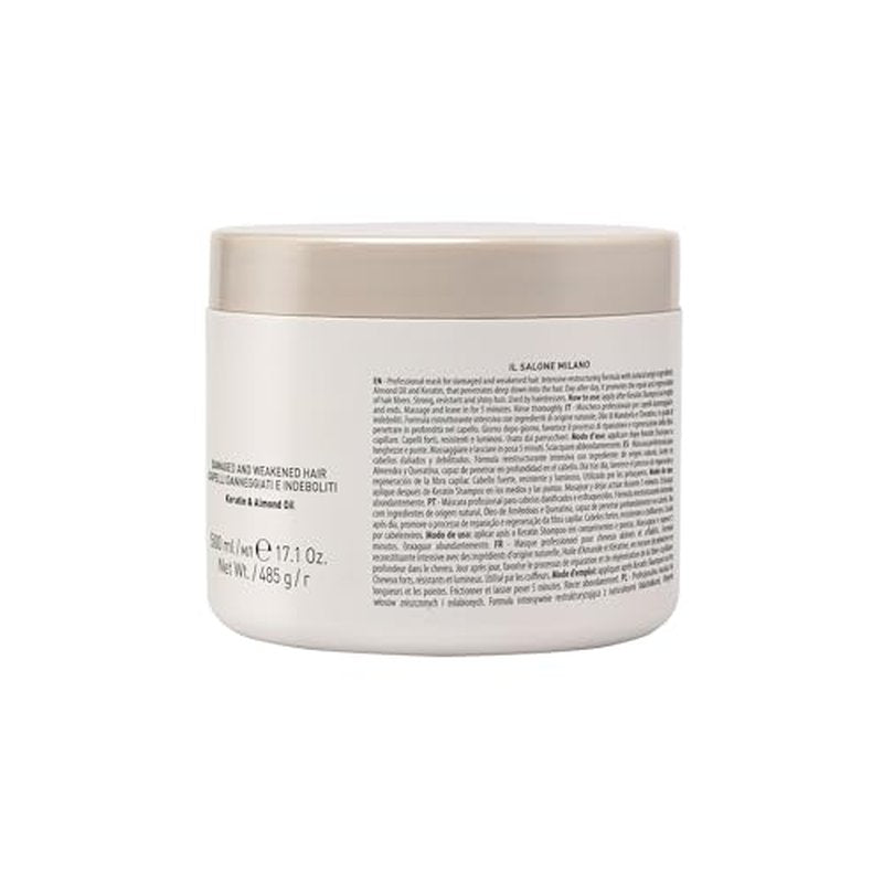Il Salone Milano Professional Keratin Hair Mask for Damaged Hair - Repair Treatment to Nourish and Strengthen Hair Fibers - Frizz Control - Smoothing - Hair Straightening (16.9 oz / 500 ml)
