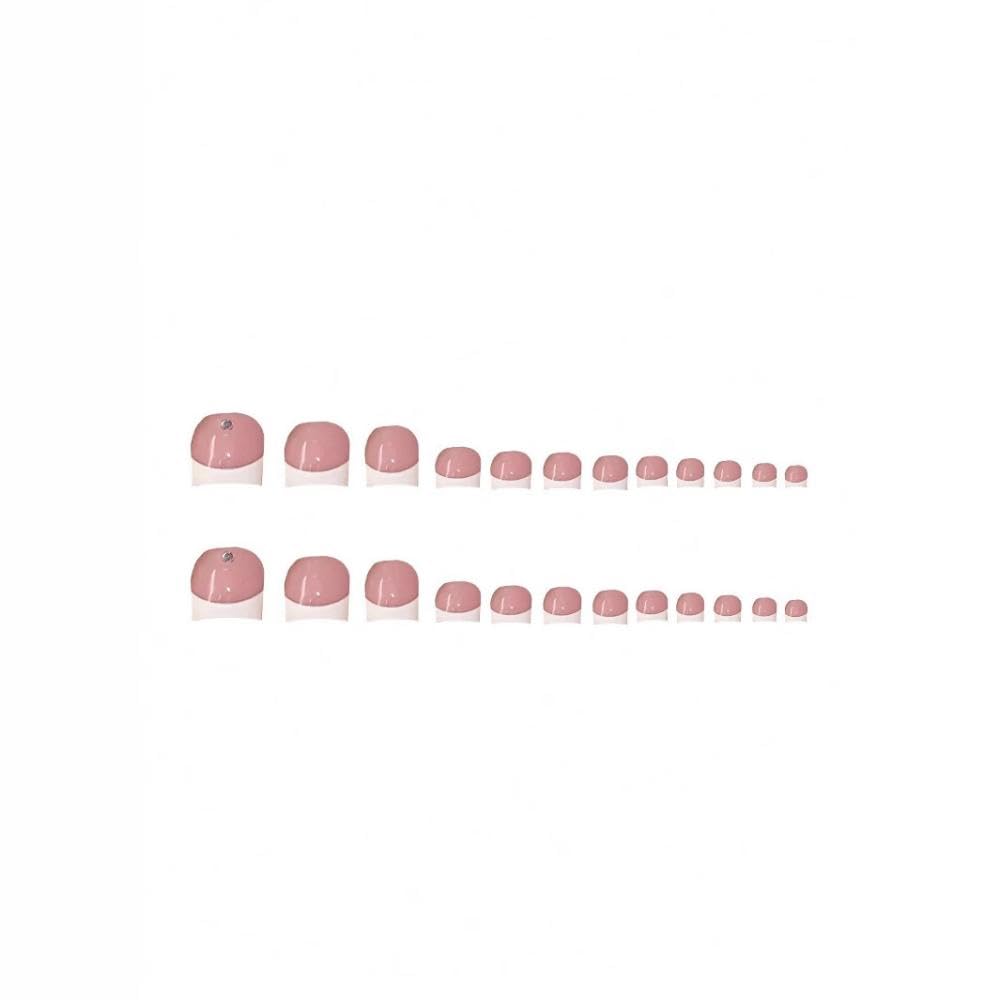 White French Tips Press on Toenails Colorful Gem Press on Nails Long Square False Nails with Flower Charm Design Pearl Fake Toenails Glossy Spring Summer Fake Nails for Women Girls Manicure 48Pcs