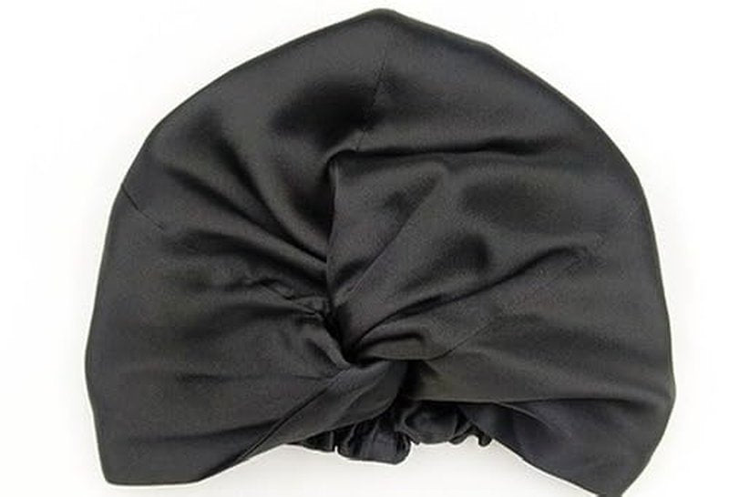 SereLune 100% Mulberry Silk Bonnet Sleep Cap, Double Layer Silk Turban/Bonnet, Adjustable Fit for Night Hair Care, 9 Colors (Black)