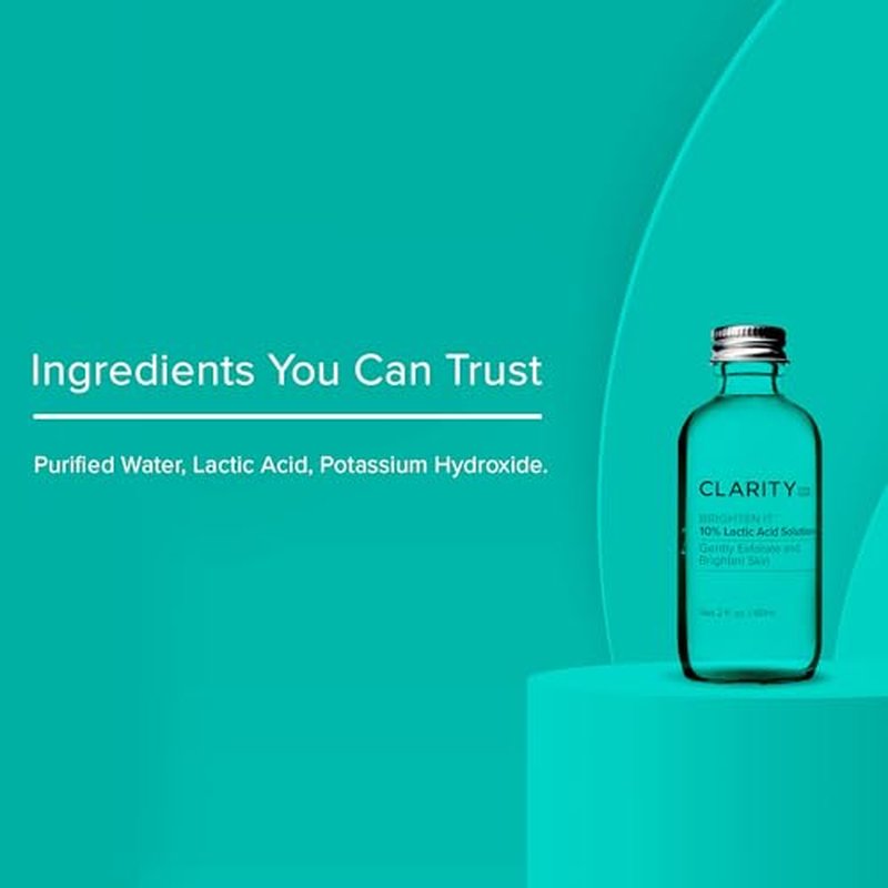 ClarityRx Brighten It 10% Lactic Acid Solution, Natural Plant-Based Exfoliating Face Treatment for Dark Spots, Discoloration & Uneven Skin (2 fl oz)