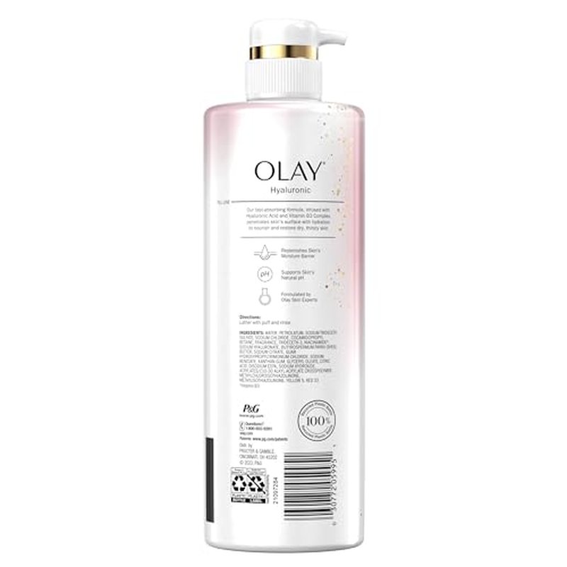 Olay Body Wash for Women, Intensely Hydrating, Hyaluronic Acid Serum Complex, Renews Moisture, Free of Parabens & Phthalates, Vitamin B3 Lameller Technology, For All Skin Types, 20 fl oz