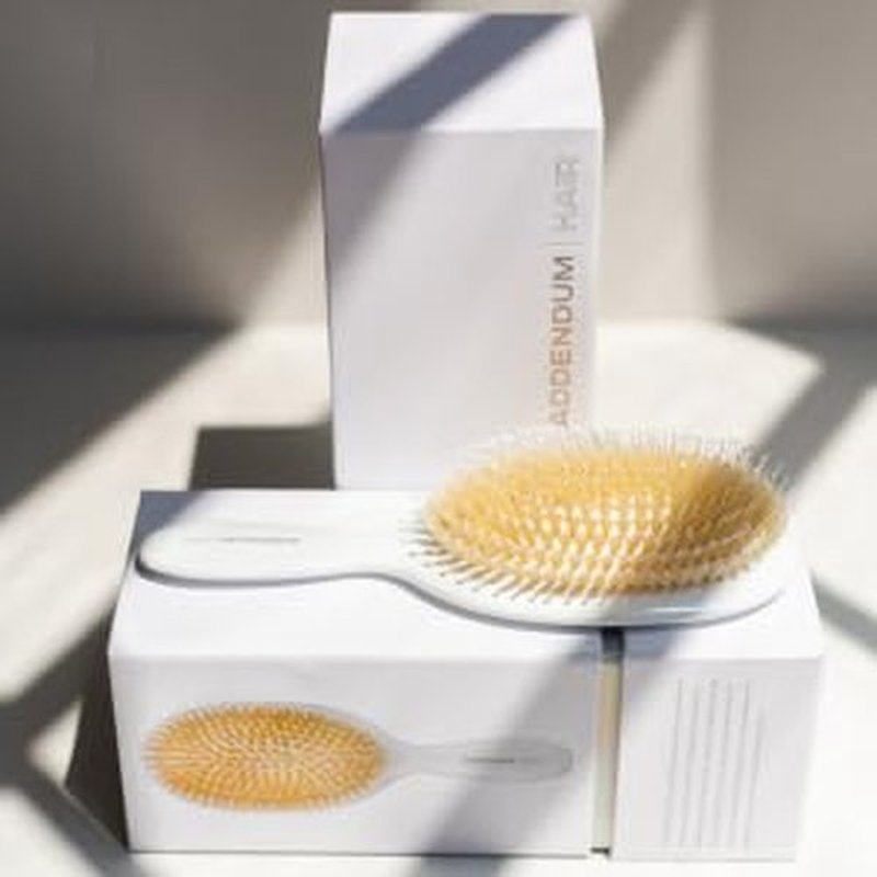 Luxury Hair Brush for Dry Hair – Boar Bristle & Soft Ballpoint Tip | Detangler Brush for Shine, Texture & Frizz Control – Addendum Hair Professional Salon Tool (White)