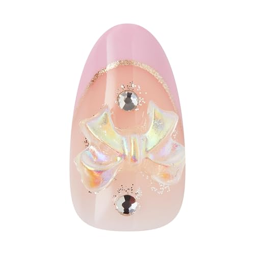 KISS ICON Premium Press On Nails Almond, Vibrant, Pink, Medium, 32 Count