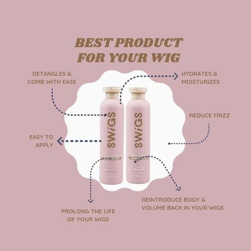 SWIGS Human & Synthetic Wig Shampoo & Conditioner set| Detangle Wig |Color-Safe| Promotes Body & Volume | Promote Silkiness & Shine | 2 Pack, 8 oz