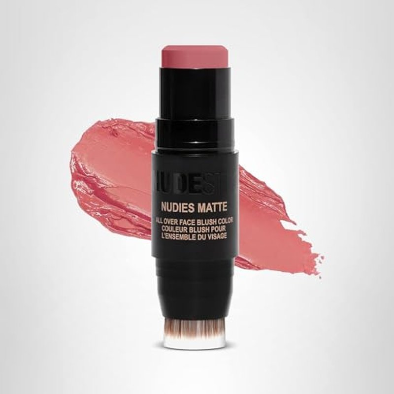 Nudestix Nudies Blush Stick – 3-in-1 Cream Blush for Cheeks, Eyes & Lips with Built-In Brush | Soft Matte Finish for a Natural Flush | Clean, Vegan & Travel-Friendly Makeup (Cherie)