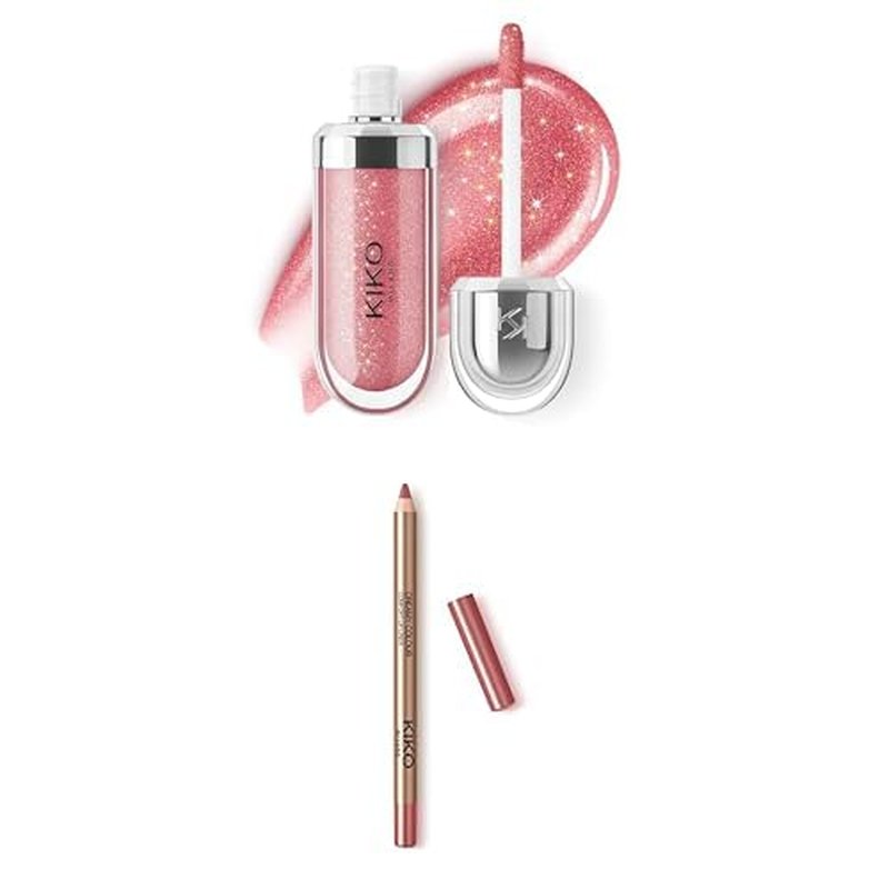 KIKO Milano 3D Hydra Lip Gloss - Shade 17 Pearly Mauve & Creamy Colour Comfort Lip Liner - Shade 5 Pinkish Brown