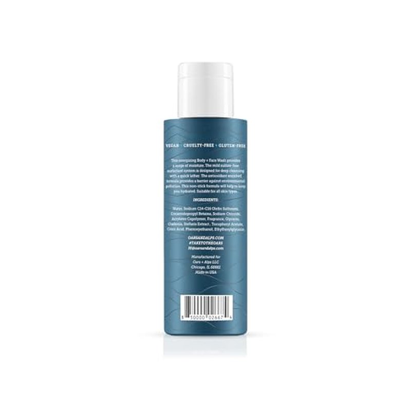 Oars + Alps Mens Moisturizing Body and Face Wash, Skin Care Infused with Vitamin E and Antioxidants, Sulfate Free, Fresh Ocean Splash, Travel Size 3.4oz, 2 Pack