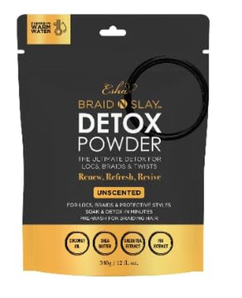 Esha Braid N Slay Detox Powder – Scalp Cleanser for Braids, Locs & Twists – Removes Buildup, Odor & Prewashes Synthetic Hair – Non-Stripping, Soothing, 340g (12 Fl Oz, UNSCENTED)