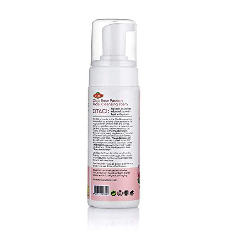 OTACI Rose Passion Facial Cleansing Foam – 100% Natural Damascus Rose & Aloe Vera Vegan Face Wash for Gentle Deep Clean, Hydration, Calm Skin & Makeup Removal (150 ml)
