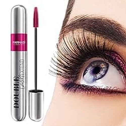 FARMASi Double Lash Extend Mascara, 2-Step Special Brush for Lengthening & Volumizing, False Lash Effect, Buildable Formula, No Clumping, Defines & Multiplies Eyelashes, Intense Black