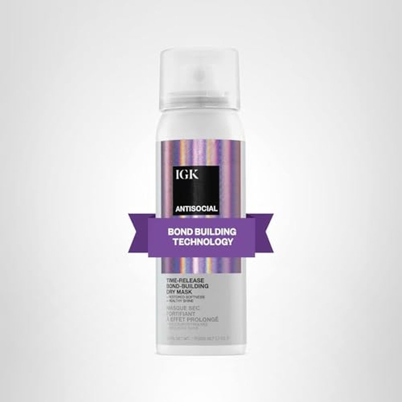 IGK ANTISOCIAL Bond-Building Dry Hair Mask Travel | Repair + Soften + Shine | Vegan + Cruelty Free | 1.7 Oz