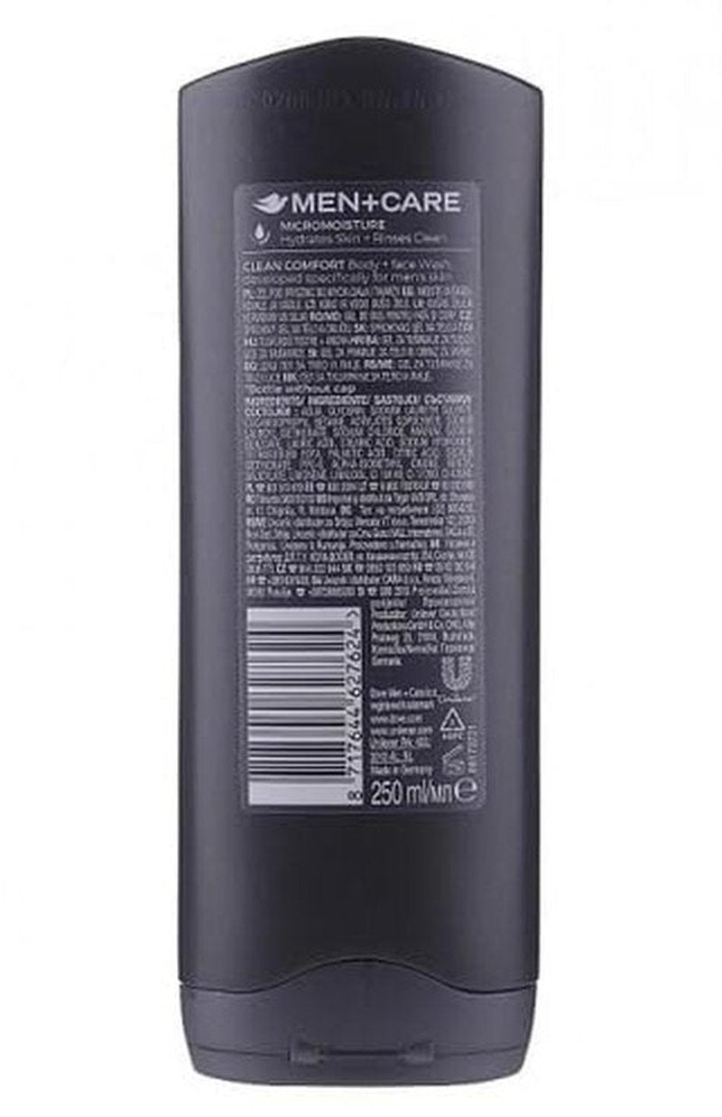 Dove Men Care Body and Face Wash, Hydrating Clean Comfort, 250 ml (8.5 fl oz), Value Bundle - Pack of 2