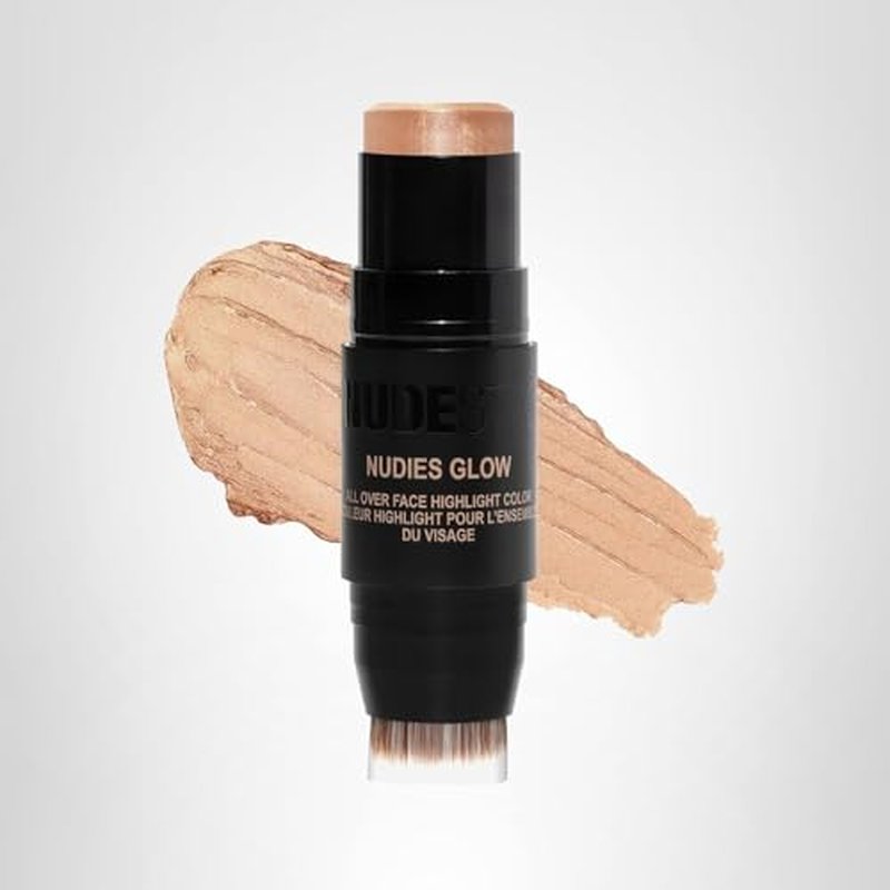 Nudestix Nudies Glow Highlighter Stick – Multi-Use Cream Highlighter for Cheeks, Eyes & Body with Built-In Brush | Dewy, Radiant Finish | Clean, Vegan & Travel-Friendly Makeup (Bubbly Bebe)