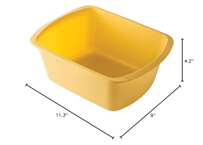 Portable Rectangular Plastic Wash Basin, 6 Quarts with Graduations, Gold (4 Pack)