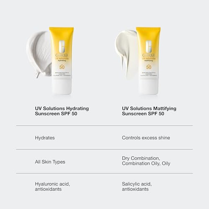 Clinique UV Solutions Hydrating Sunscreen Broad Spectrum SPF 50 With Hyaluronic Acid + Antioxidants | No White Cast | Safe For Sensitive Skin, 1.3 Fl Oz