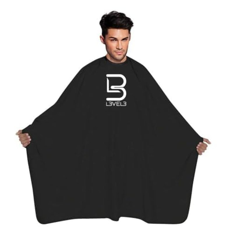 Level 3 Black Cape - Universal Size - Comfortable with Adjustable Neck Closure - for Barbers and Hair Stylist (Single)