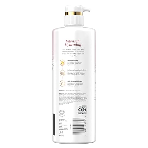 Olay Body Wash for Women, Intensely Hydrating, Hyaluronic Acid Serum Complex, Renews Moisture, Free of Parabens & Phthalates, Vitamin B3 Lameller Technology, For All Skin Types, 26 fl oz (Pack of 2)