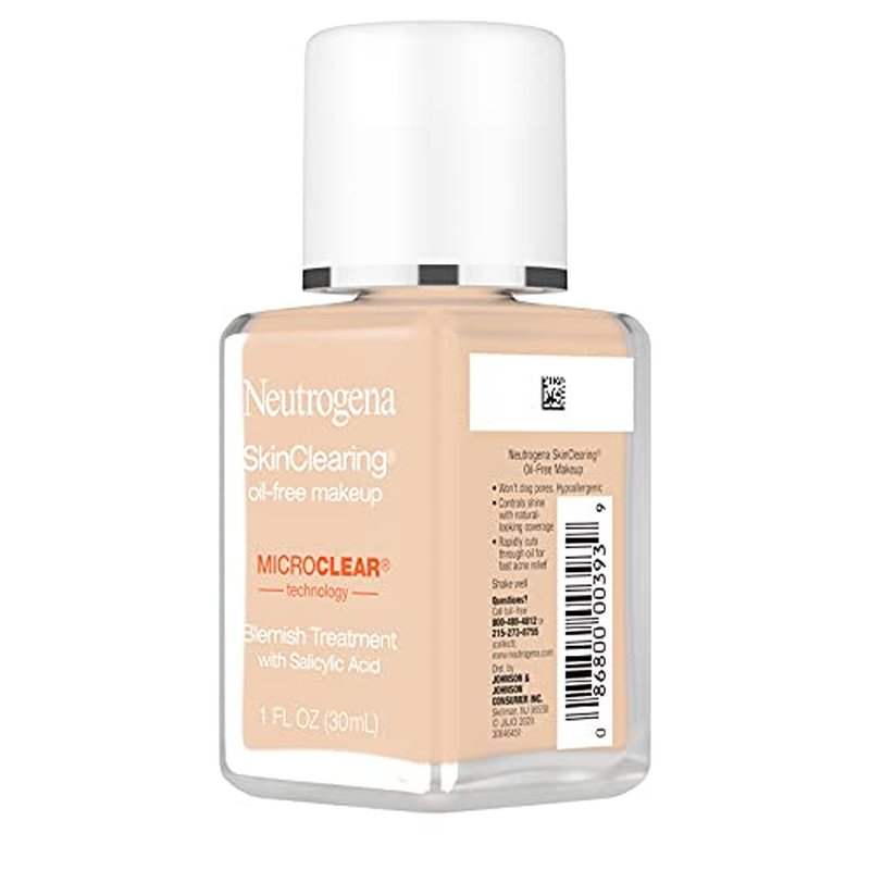 Neutrogena SkinClearing Oil-Free Acne and Blemish Fighting Liquid Foundation with.5% Salicylic Acid Acne Medicine, Shine Controlling Makeup for Acne Prone Skin, 60 Natural Beige, 1 fl. oz