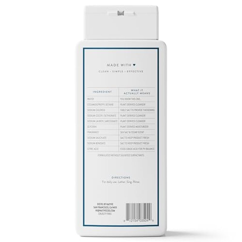 Native Body Wash Contains Naturally Derived Ingredients | For Women & Men, Sulfate, Paraben, & Dye Free Leaving Skin Soft and Hydrating | Sea Salt & Cedar 18 oz