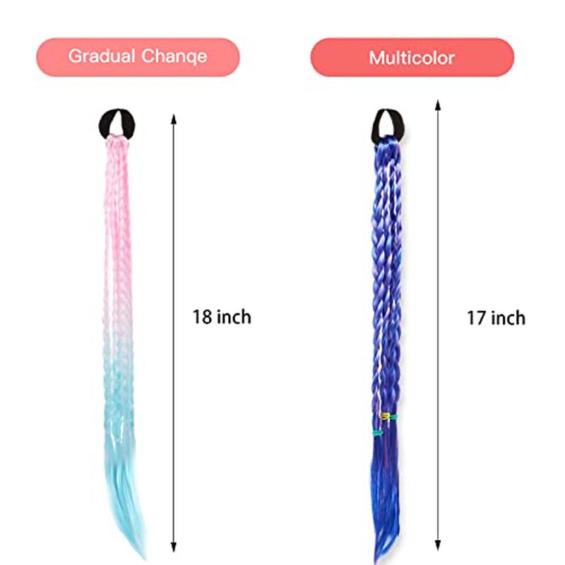 17 Inch Girls Rubber Bands Hair Extensions for Kids Crazy Hair Day Accessories Colorful Wigs Colored Braids for for Women Girls Hair with Rubber Bands Braided Synthetic Hairpieces Ponytail for 12pcs