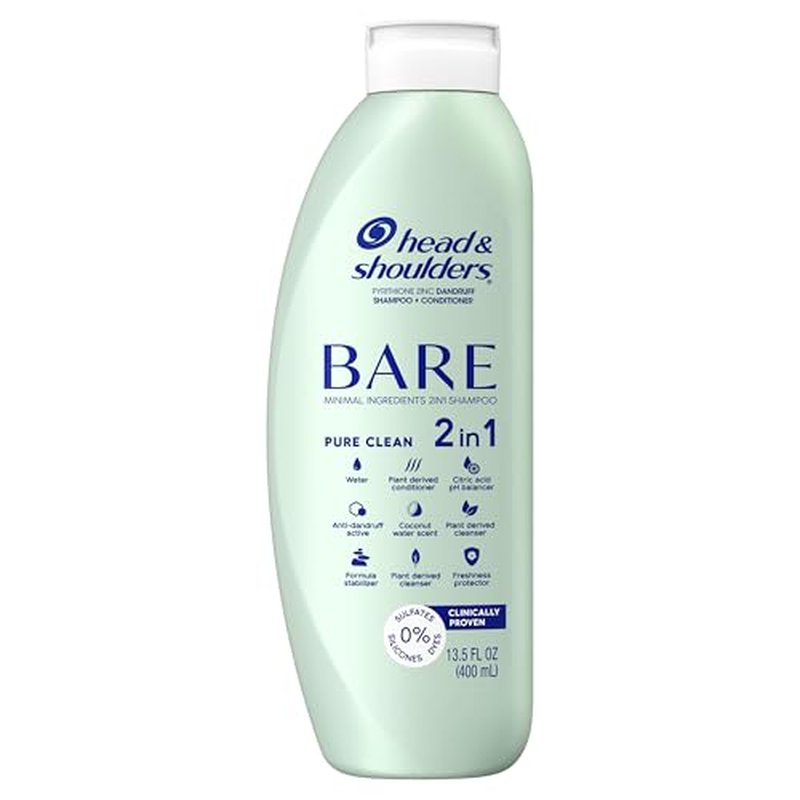 Head & Shoulders Anti-Dandruff Shampoo and Conditioner, BARE Pure Clean 2-in-1 Twin Pack, 1% Pyrithione Zinc, Scalp Care, Sulfate-Free, Silicone-Free, 13.5 fl oz Each
