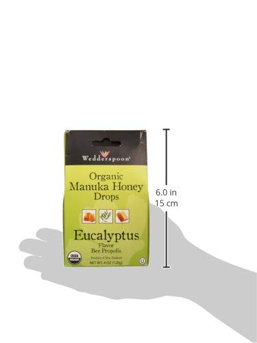 Wedderspoon Organic Manuka Honey Drops - Eucalyptus & Bee Propolis, 20 Count (4oz) | Soothing Dry Throats - Pack of 2