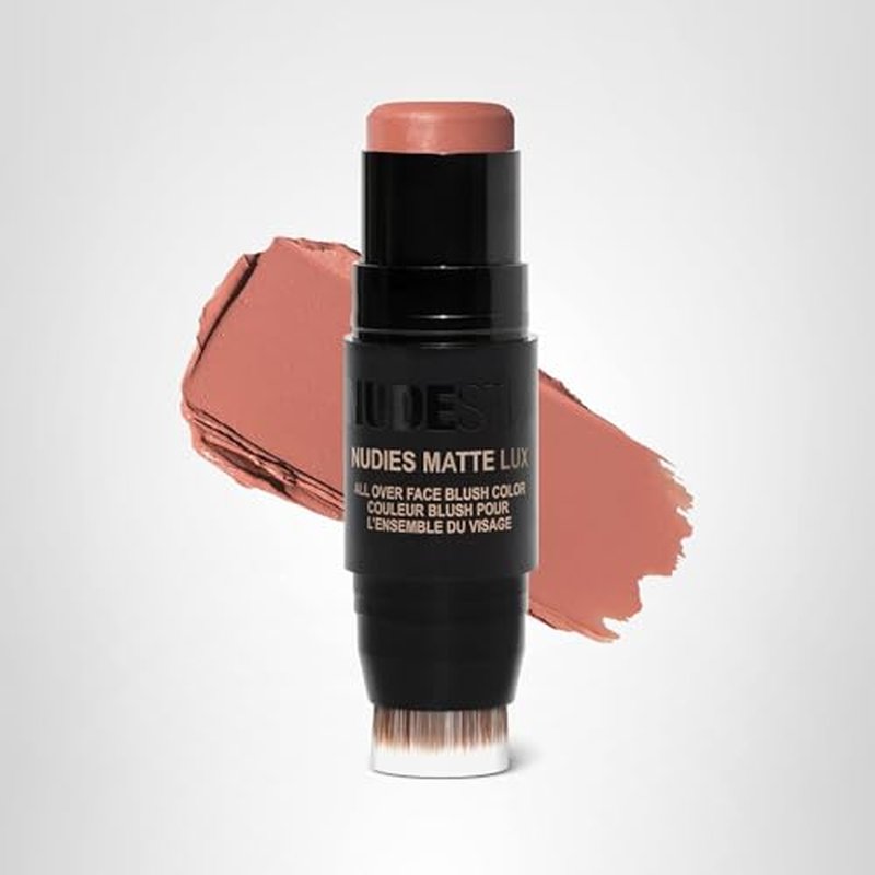 Nudestix Nudies Matte Lux – 3-in-1 Soft-Matte Blush Stick for Cheeks, Eyes & Lips with Built-In Brush | Cream-to-Powder Finish with Blurring Effect | Clean, Vegan, Travel-Friendly Makeup (Nude Buff)