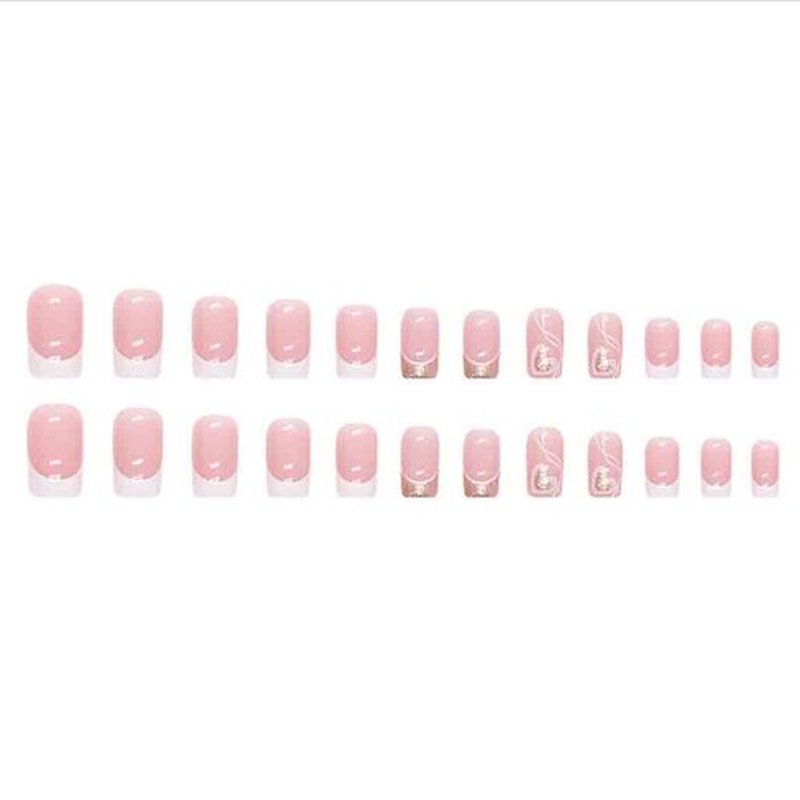 Foccna French Tip Press on Nails Medium LOVE Fake Nails Square Bling Glossy White False Nail Tips Artificial Finger Manicure for Women and Girls,24pcs