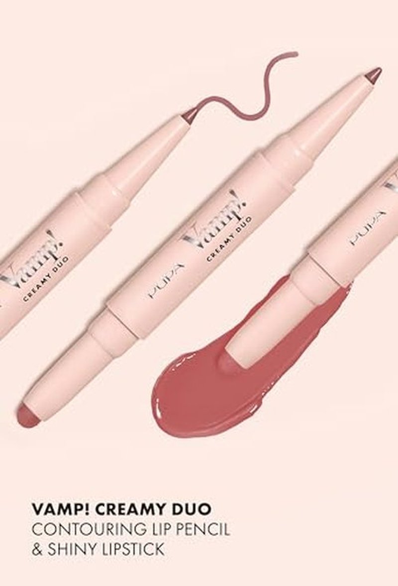 Pupa Milano Vamp! Creamy Duo, 008 Vintage Rose, 1 Pc - 2 in 1 Lipstick and Lip Pencil - Long Lasting - Lightweight - No-Transfer - Smooth Texture - Highly Pigmented