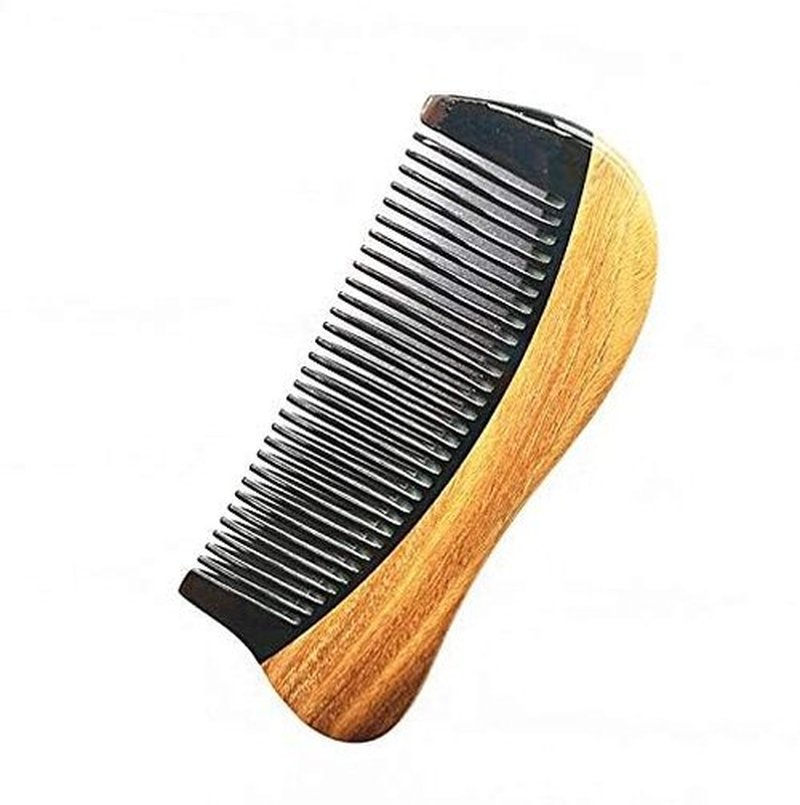 Exquisite Natural Ox Horn Pocket Hair Comb - Natural Green Sandalwood Buffalo Horn Comb 100% Handmade Premium Quality Anti-Static Comb Without Handle (Palm Siz)
