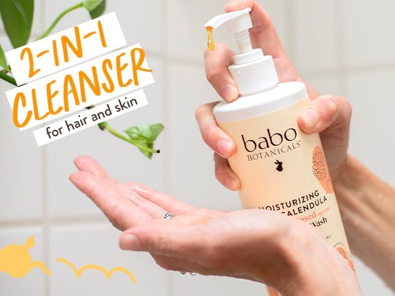 Babo Botanicals 2-in-1 Moisturizing Shampoo & Wash - Gentle Cleansing for Sensitive Skin | Vegan & Family-Safe
