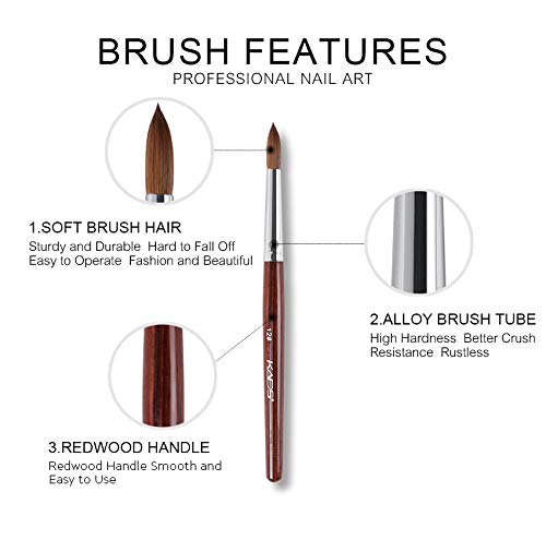 KADS Kolinsky Sable Pen Red Wood Acrylic Brush for Nail Art Nail Art Manicure Tool Acrylic Nail Brushes-12#